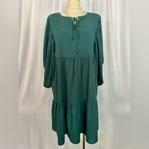 Rusttydustty Green Tiered Tie Front Sundress with Bishop Sleeves (783)
